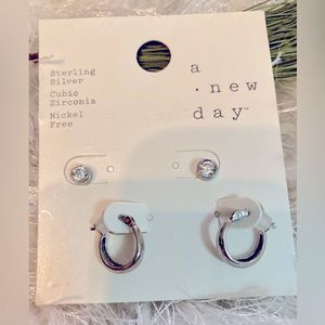 A New Day sterling silver cubic zirconia earrings set